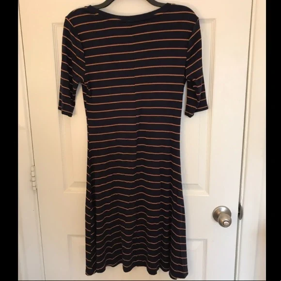 Old Navy Horizontal Stripe Navy, Gold, and Maroon Dress, Size Medium - Picture 2 of 4